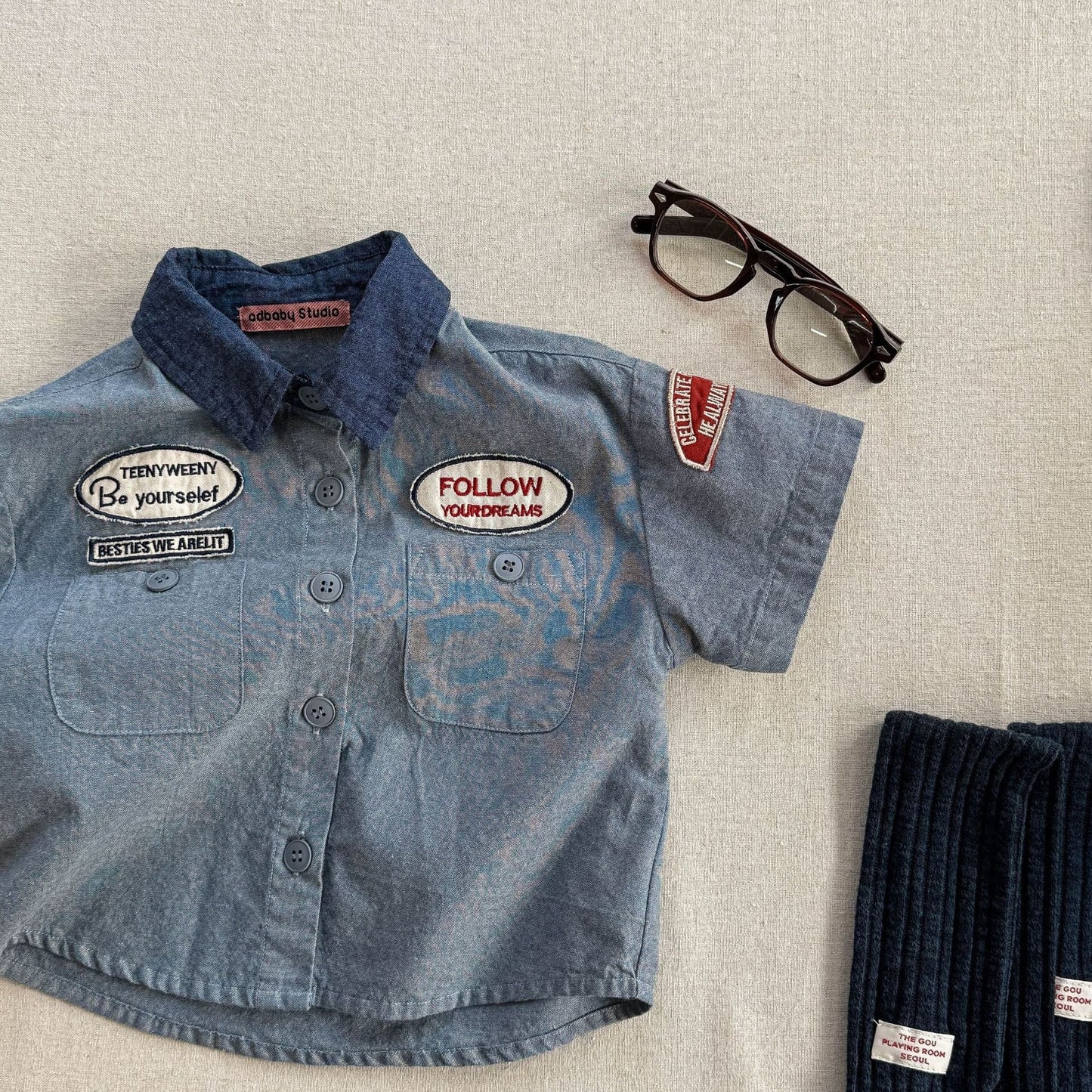 半袖シャツ・ブラウス Blue / 80cm ワッペン半袖ダイナーシャツ【mh0009395】