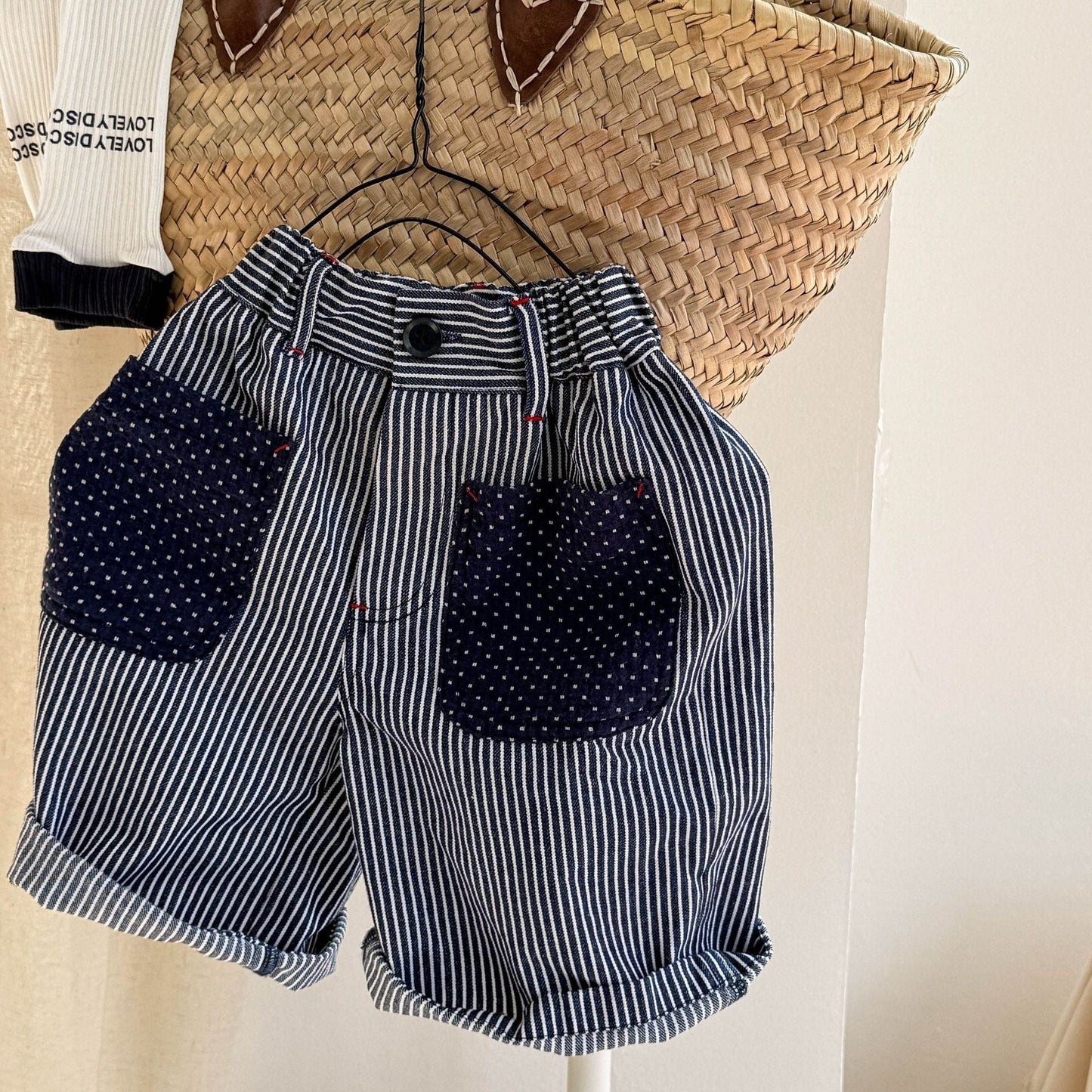 ハーフパンツ・ショートパンツ Blue / 80cm ストライプパッチワークショートパンツ【mh0009549】