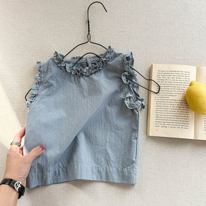 タンクトップ・キャミソール・ノースリーブトップス Blue / 80cm ラッフルフリルノースリーブブラウス【mh0009555】