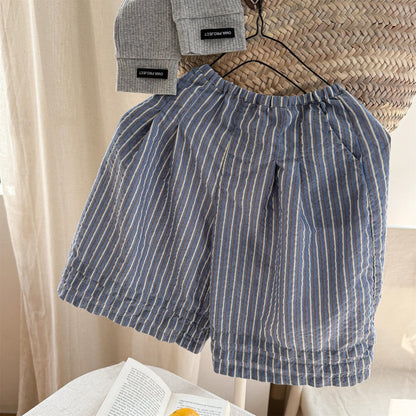 ロングパンツ・スウェットパンツ Blue / 80cm ストライプワイドルーズガウチョパンツ【mh0009776】