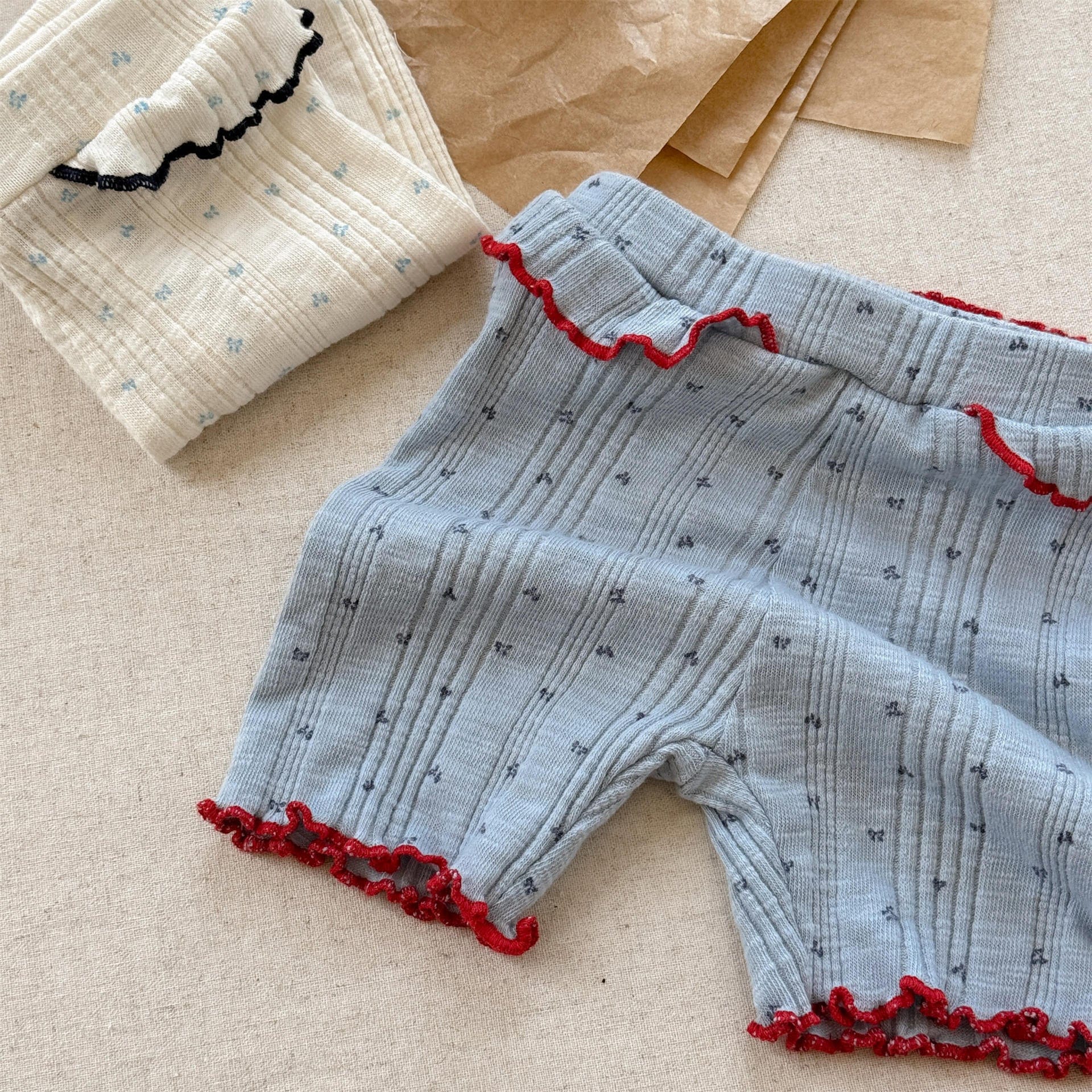 レギンスパンツ Blue / 80cm リボンプリントフリルショートレギンスパンツ【mh0009779】