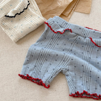 レギンスパンツ Blue / 80cm リボンプリントフリルショートレギンスパンツ【mh0009779】