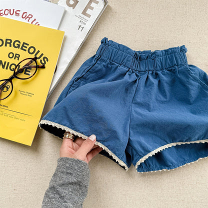 ハーフパンツ・ショートパンツ Blue / 80cm 裾レースふんわりショートパンツ【mh0010141】