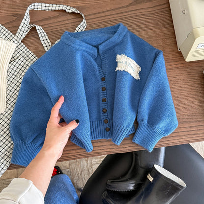 カーディガン・パーカー Blue / 80cm フリルアップリケニット長袖カーディガンジャケット【mh0010625】