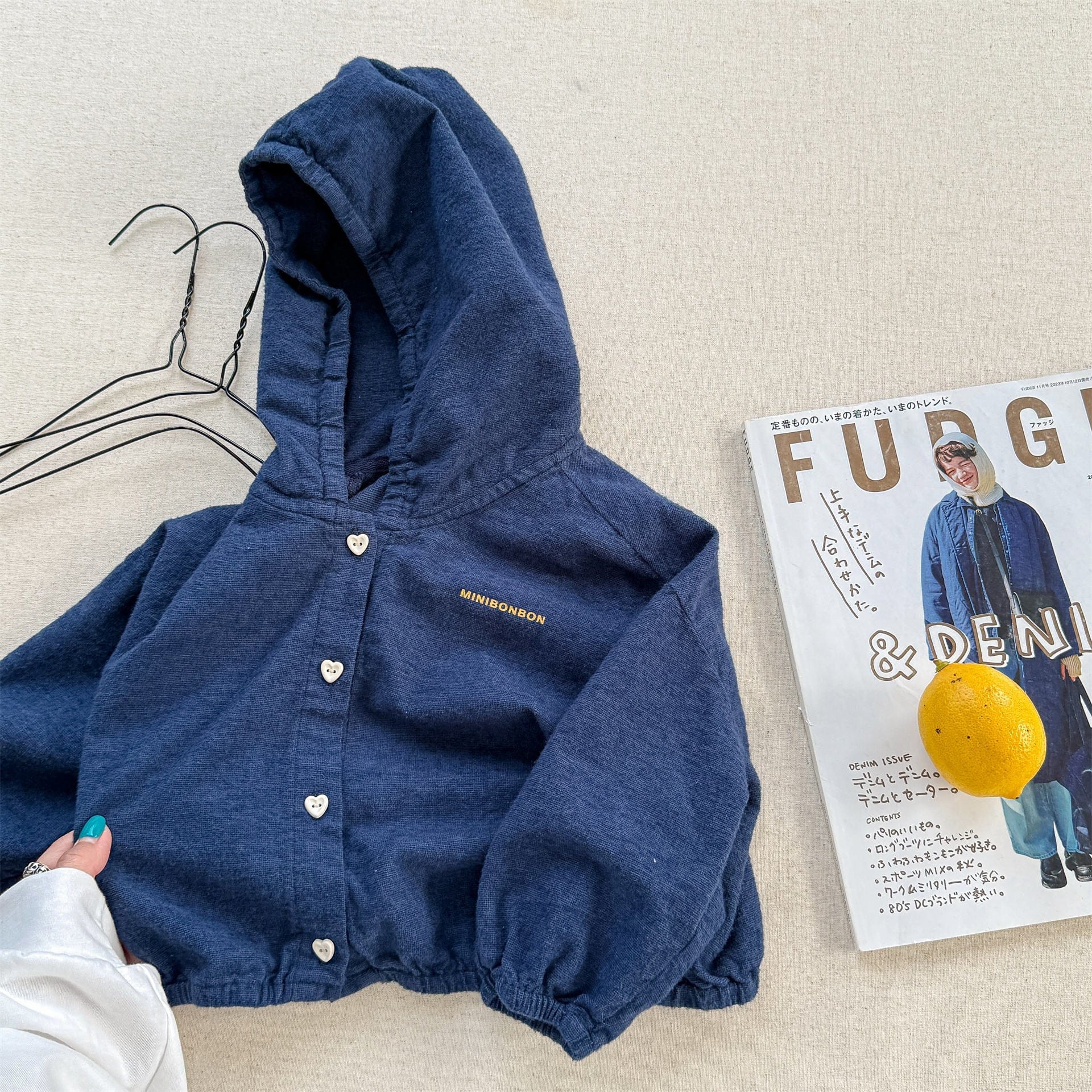 ショートコート・ジャケット・ジャンパー Blue / 80cm ハートボタンフーディ長袖シャツジャケット【mh0010629】