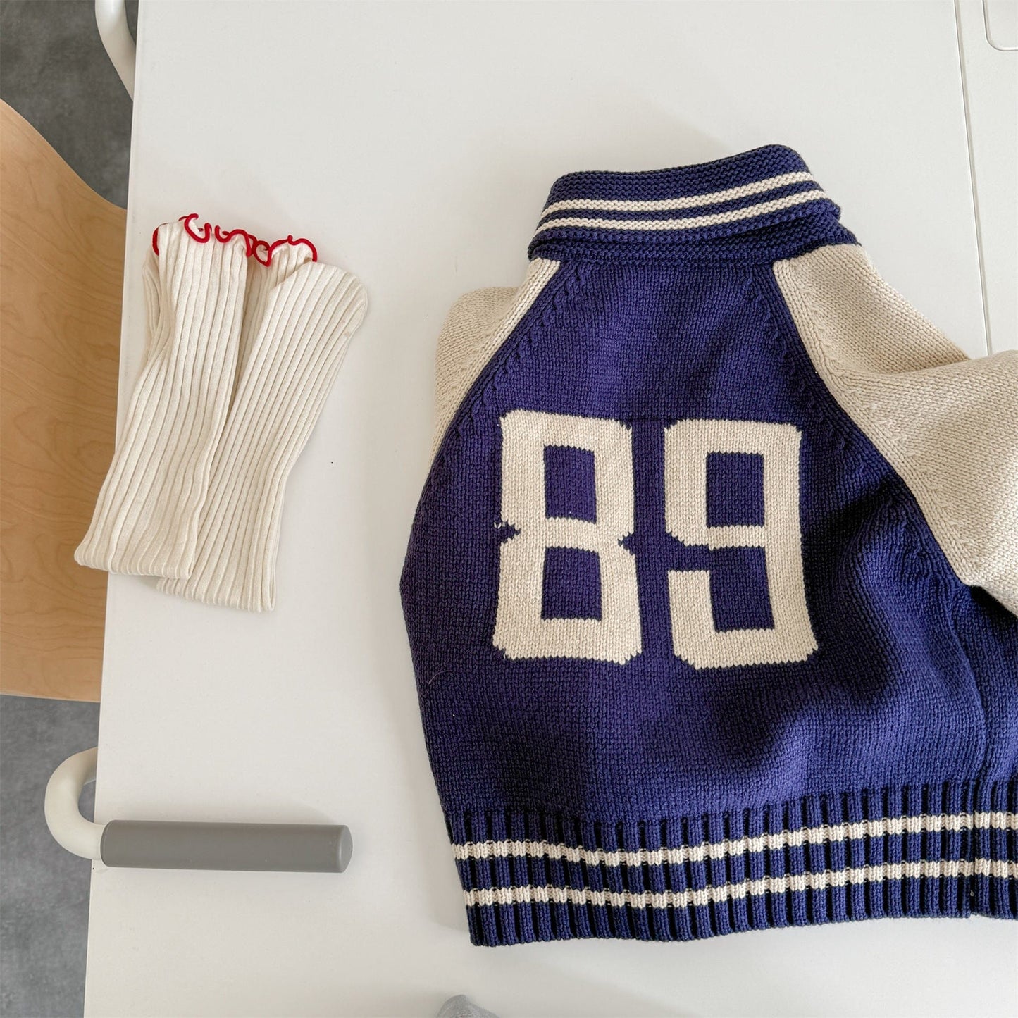 ショートコート・ジャケット・ジャンパー Blue / 80cm パッチワークニットジップアップスタジアムジャンパーブルゾン【mh0010633】