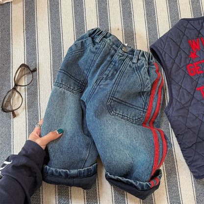 ロングパンツ・スウェットパンツ Blue / 80cm デニムロングパンツ 裏キルティング 中綿入り ジーンズ 長ズボン【mh0011403】