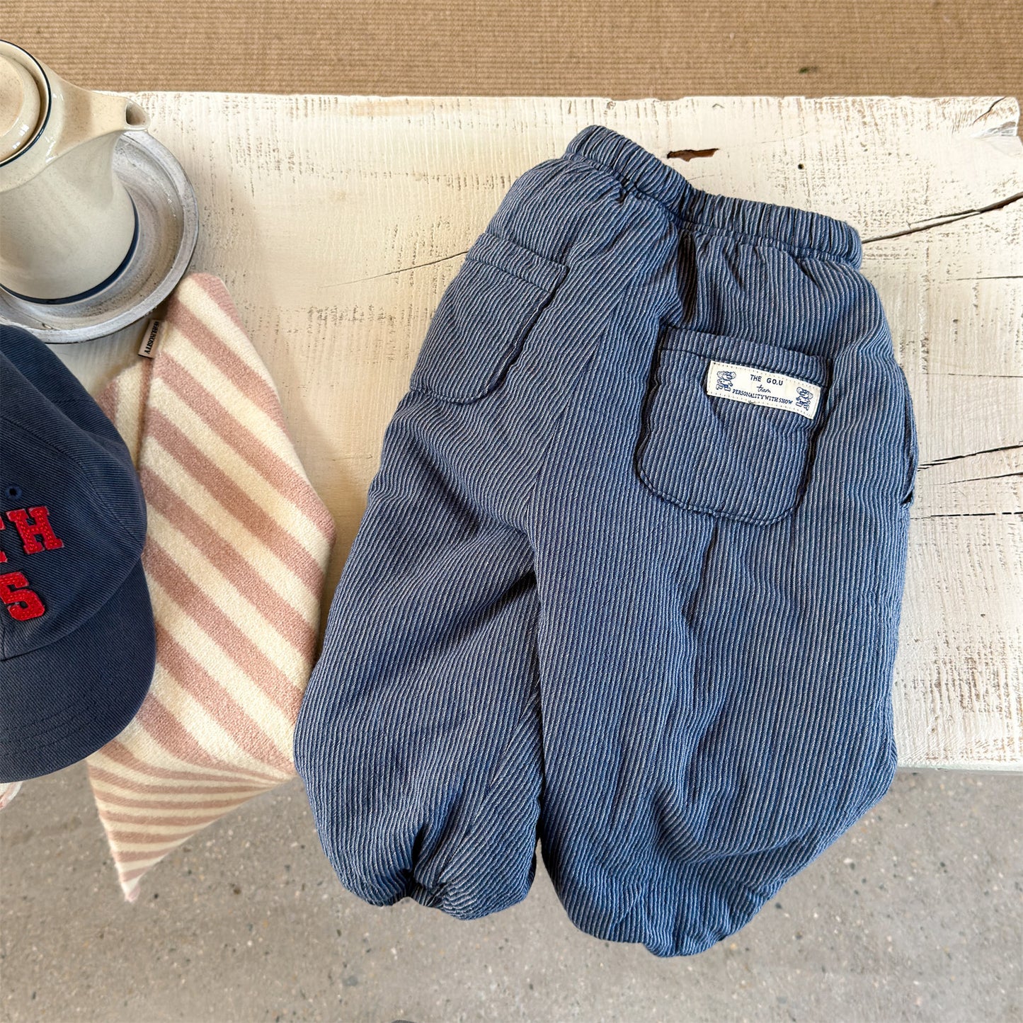 ロングパンツ・スウェットパンツ Blue / 80cm ストライプパンツ 裏ボア ジョガー スウェット カジュアル ボトムス【mh0011605】