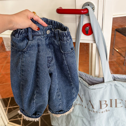 デニムパンツ Blue / 80cm デニムパンツ 裏ボア 裾ボア ドッキング ゆったり ボトムス【mh0011610】