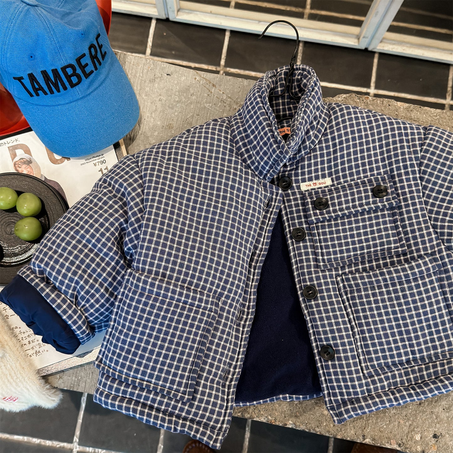 ショートコート・ジャケット・ジャンパー Blue / 80cm チェック柄ジャケット コート 中綿入り アウター【mh0011901】