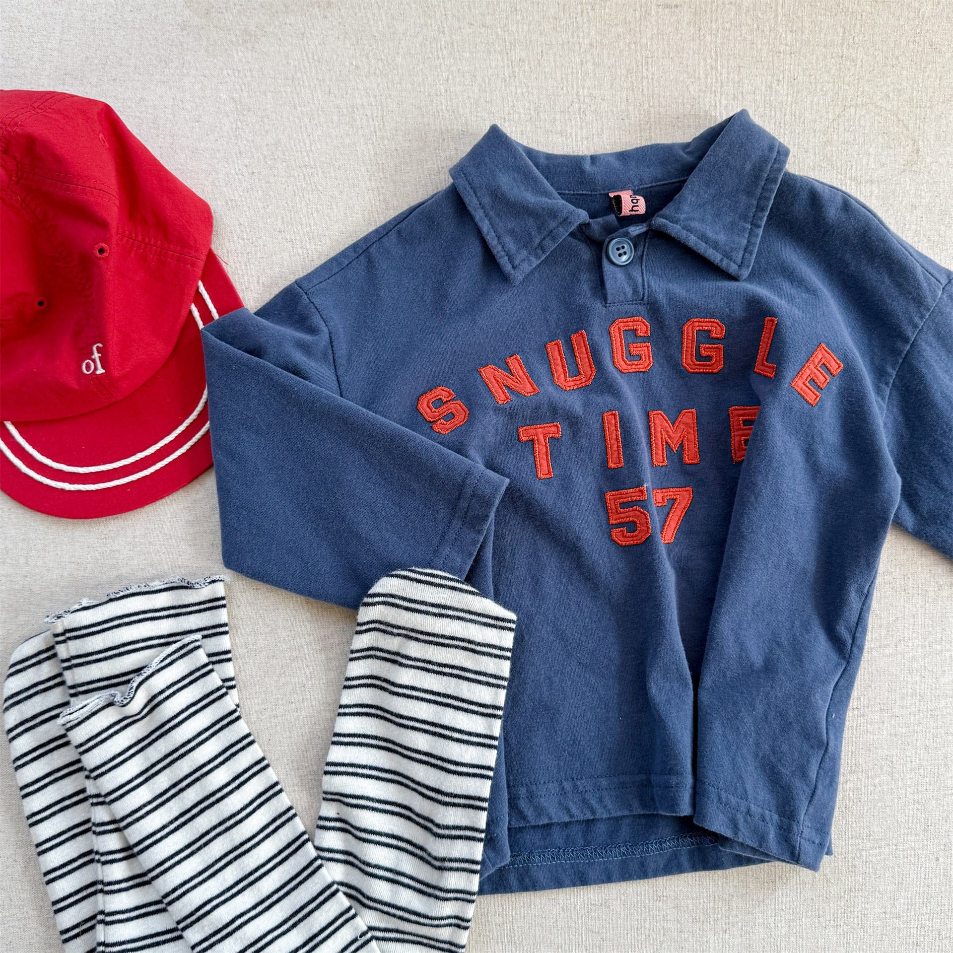 長袖シャツ・ブラウス Blue / 80cm カレッジロゴ襟付き長袖Tシャツ ポロシャツ【mh0010810】