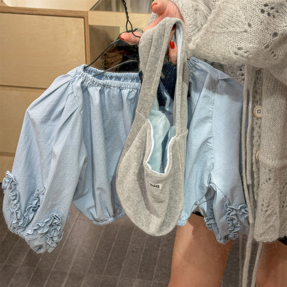 長袖シャツ・ブラウス Blue / 80cm Washed Cotton Puff Sleeve Shirt コットン パフスリーブ シャツ【mh0011951】