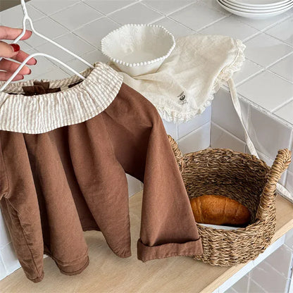 長袖シャツ・ブラウス Brown / 12M  80CM キッズトップス ストライプサークル襟 長袖ブラウス シャツ 2カラー【mh0006584】