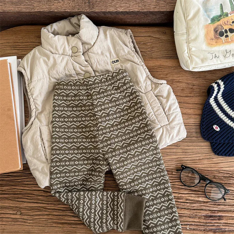 レギンスパンツ Brown / 12M  80CM / 取り寄せ（7〜21日） キッズパンツ 幾何学トライバルプリント裏フリースレギンスパンツ【mh0008289】