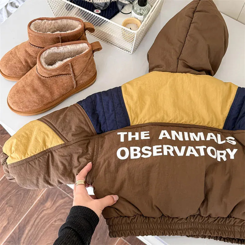 ショートコート・ジャケット・ジャンパー Brown / 12M  80CM キッズアウター パッチワークフーディハーフジップパデッドパーカージャケット【mh0008071】