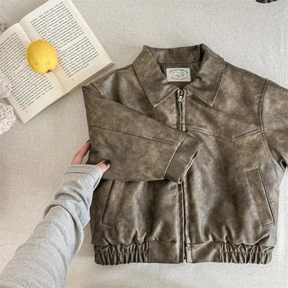 ショートコート・ジャケット・ジャンパー Brown / 12M  80CM キッズアウター フェイクレザー襟付きジップアップブルゾンジャケット【mh0008193】