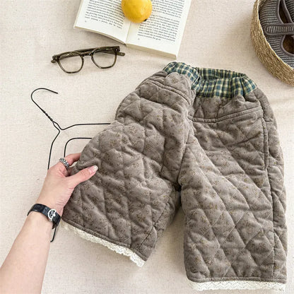 ロングパンツ・スウェットパンツ Brown / 12M  80CM キッズパンツ フラワープリントコーデュロイパデッド防寒ロングパンツ【mh0008195】