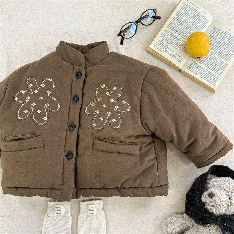 ショートコート・ジャケット・ジャンパー Brown / 12M  80CM キッズアウター レトロフラワーパッチワークパデッドジャケットコート【mh0008197】