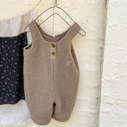 サロペットパンツ・サスペンダーパンツ Brown / 12M  80CM キッズジャンプスーツ ボアフリースノースリーブサロペットパンツ【mh0008321】