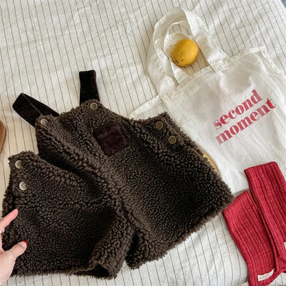 サロペットパンツ・サスペンダーパンツ Brown / 12M  80CM キッズサロペット ボアフリースサスペンダーパンツ【mh0008451】