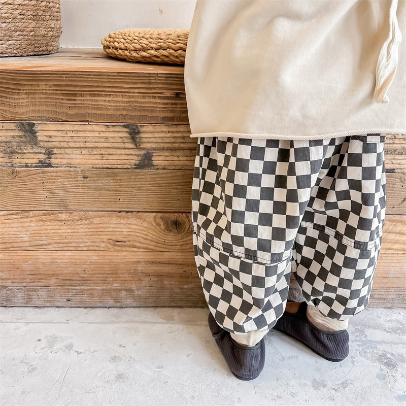 ロングパンツ・スウェットパンツ Checkerboard Loose Harem Pants チェッカー柄 ルーズ ハーレムパンツ【mh0011999】