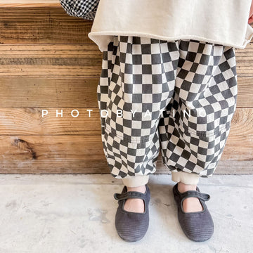 ロングパンツ・スウェットパンツ Checkerboard Loose Harem Pants チェッカー柄 ルーズ ハーレムパンツ【mh0011999】