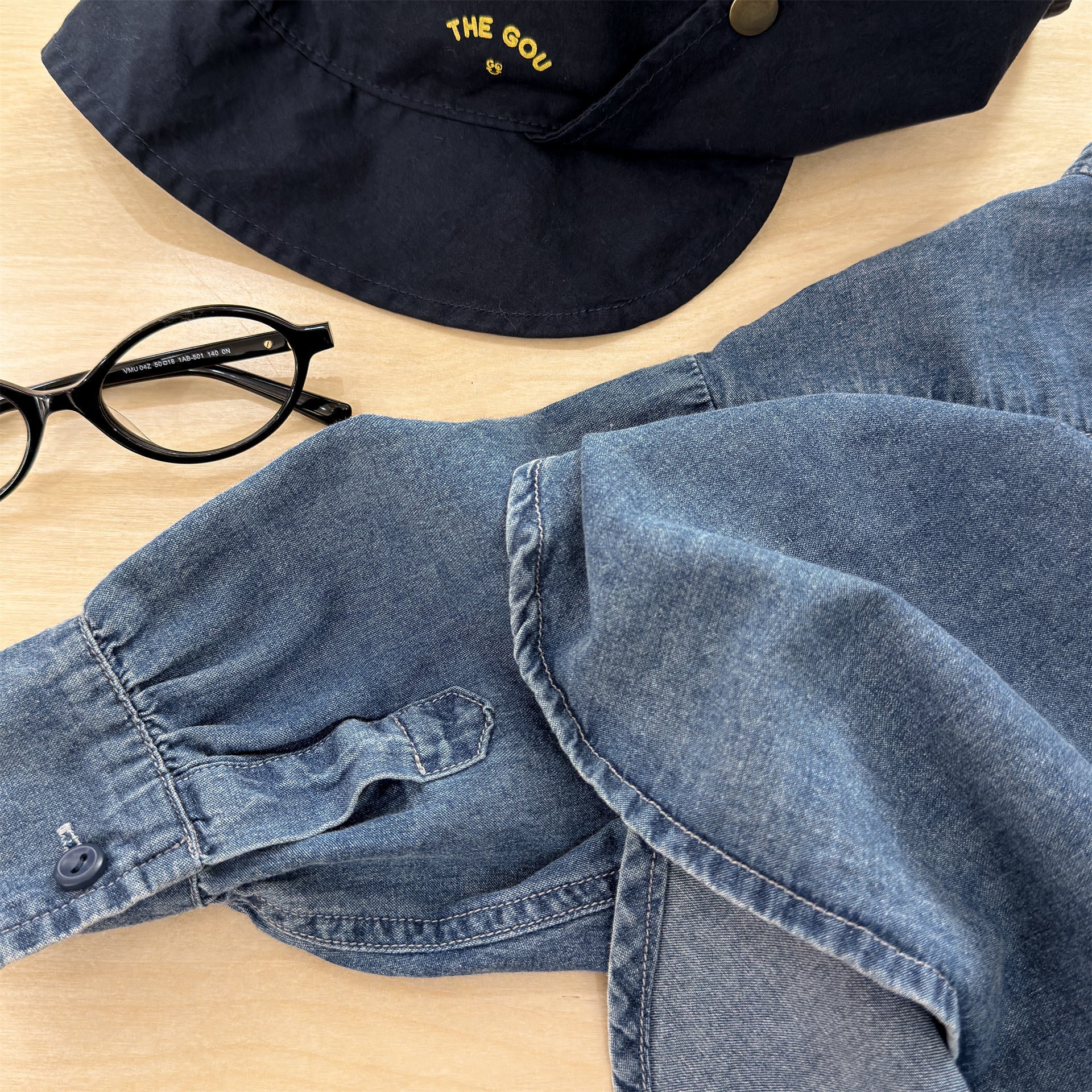 長袖シャツ・ブラウス Children's Denim Patch Shirt デニムパッチワークシャツ【mh0011947】