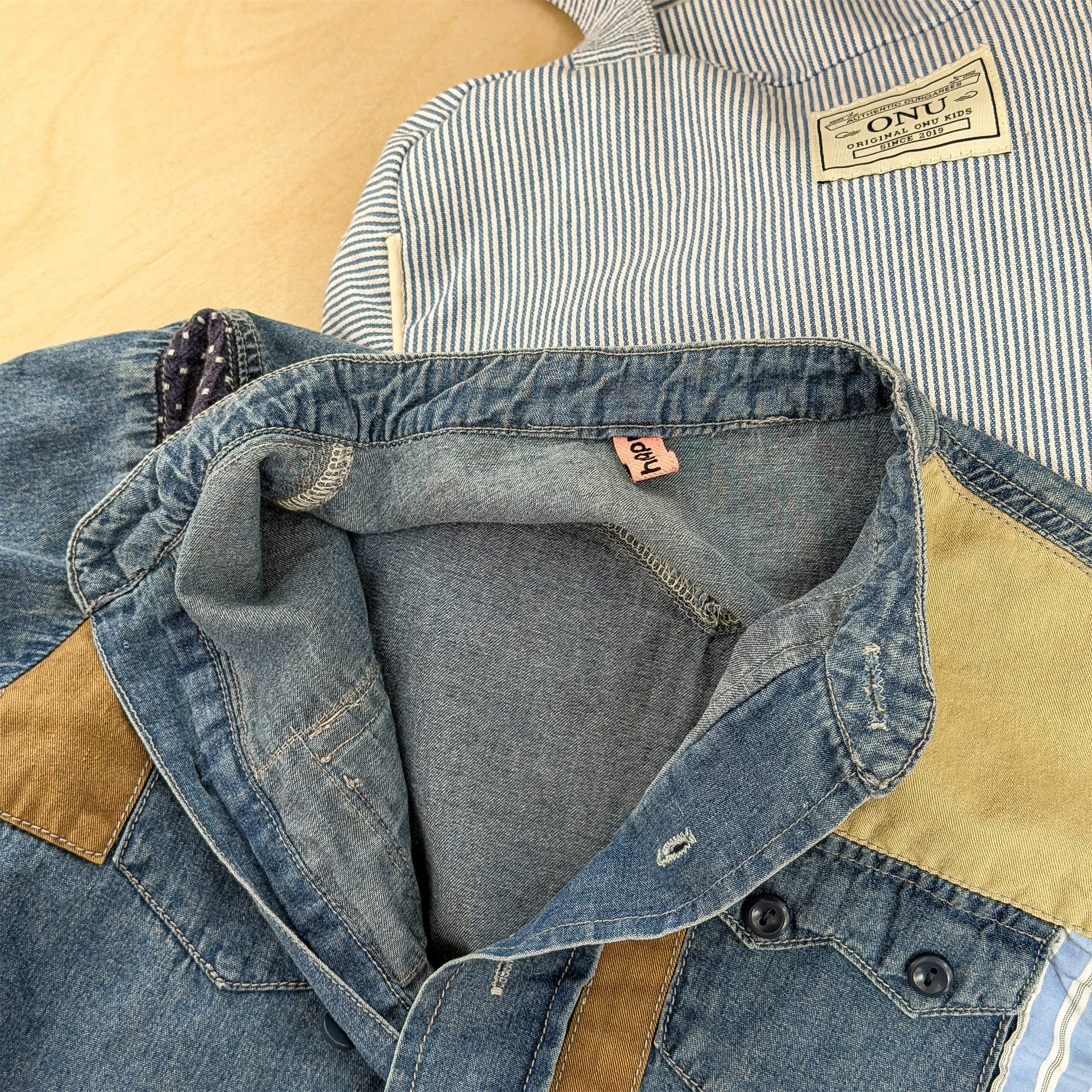 長袖シャツ・ブラウス Children's Denim Patch Shirt デニムパッチワークシャツ【mh0011947】