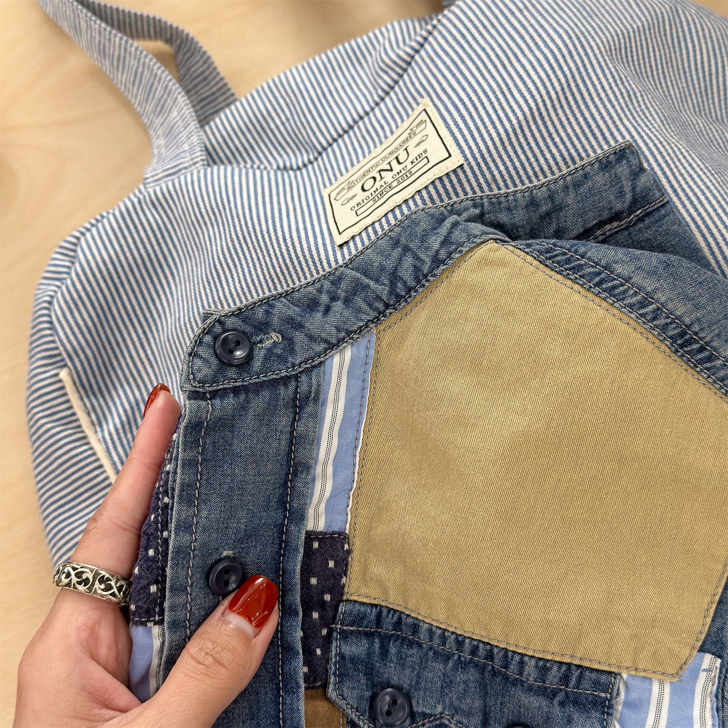 長袖シャツ・ブラウス Children's Denim Patch Shirt デニムパッチワークシャツ【mh0011947】