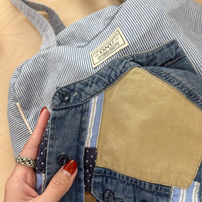 長袖シャツ・ブラウス Children's Denim Patch Shirt デニムパッチワークシャツ【mh0011947】