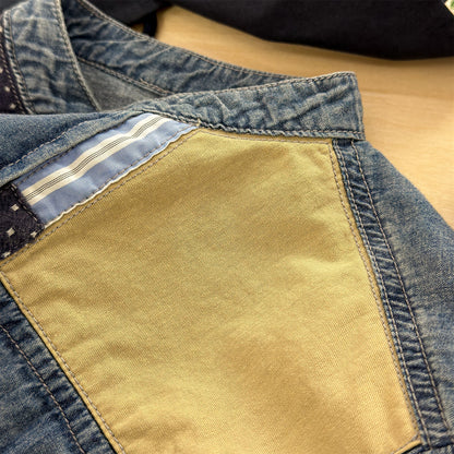 長袖シャツ・ブラウス Children's Denim Patch Shirt デニムパッチワークシャツ【mh0011947】
