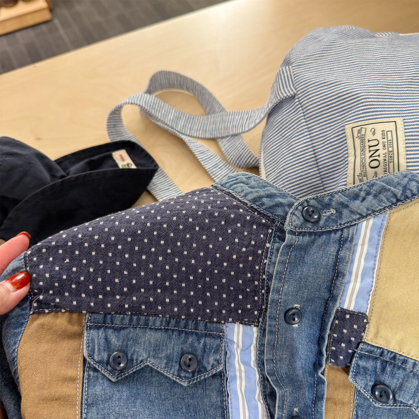 長袖シャツ・ブラウス Children's Denim Patch Shirt デニムパッチワークシャツ【mh0011947】