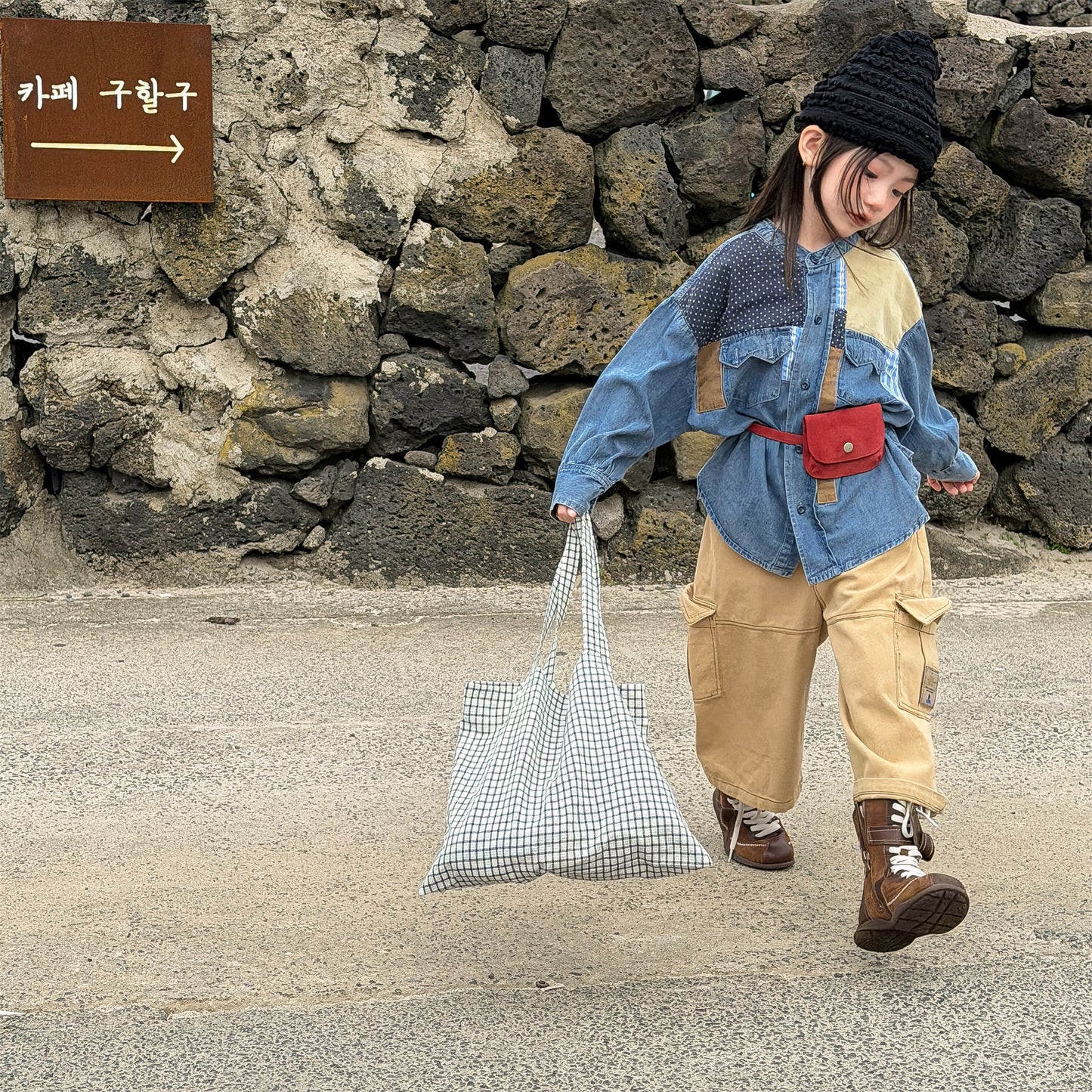 長袖シャツ・ブラウス Children's Denim Patch Shirt デニムパッチワークシャツ【mh0011947】