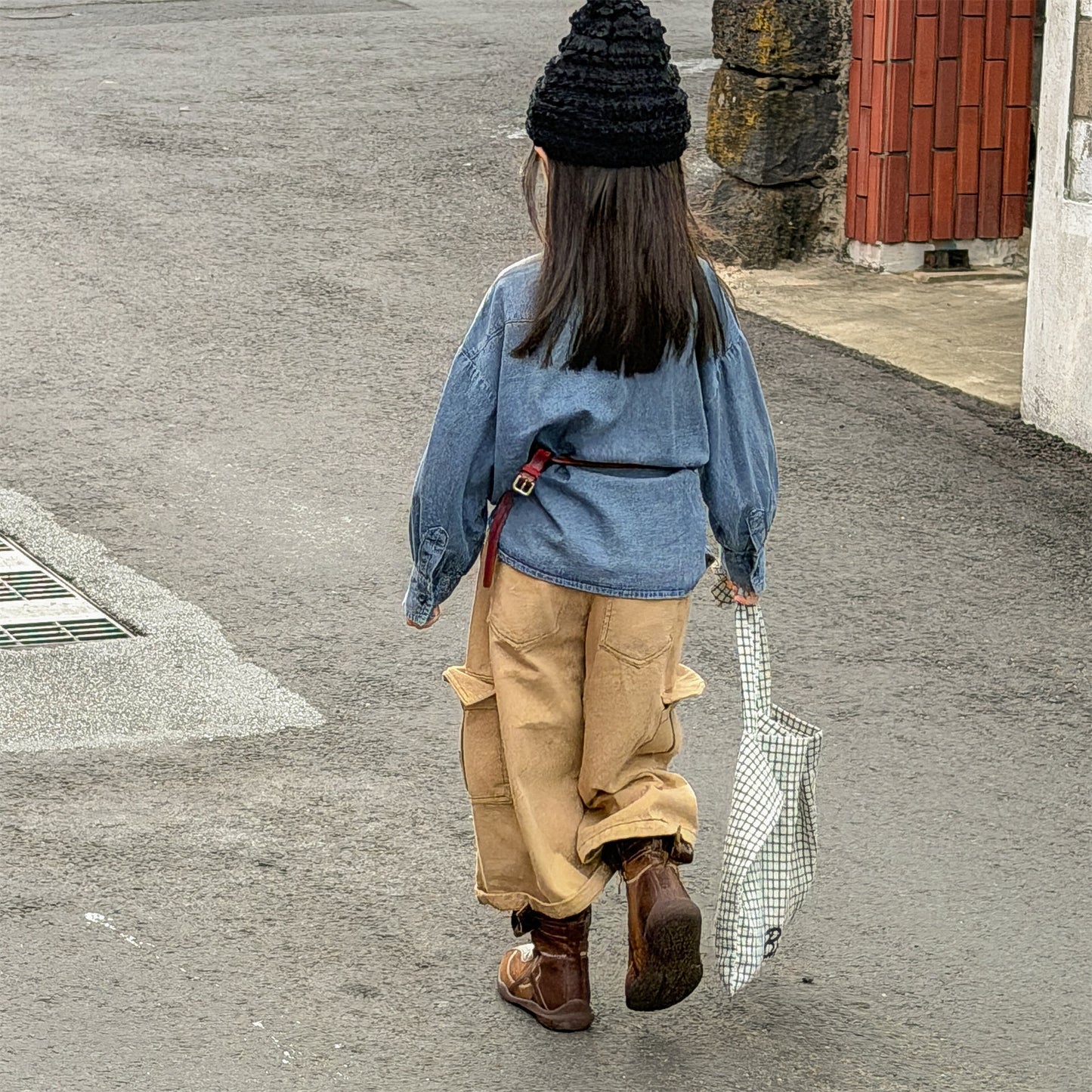 長袖シャツ・ブラウス Children's Denim Patch Shirt デニムパッチワークシャツ【mh0011947】