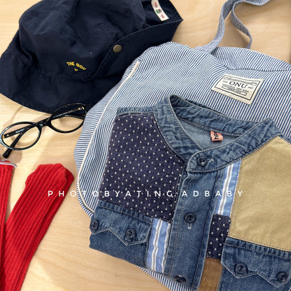 長袖シャツ・ブラウス Children's Denim Patch Shirt デニムパッチワークシャツ【mh0011947】