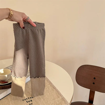 レギンスパンツ Coffee / 12M  80CM キッズパンツ 水玉ドットプリントロールアップフリルレギンスパンツ 2カラー【mh0006864】