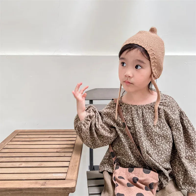 長袖シャツ・ブラウス Coffee / 80cm キッズトップス フラワープリント長袖スモックチュニックブラウス 2カラー【mh0007488】