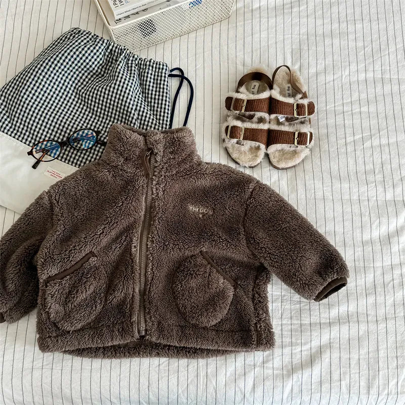 ショートコート・ジャケット・ジャンパー Coffee / 80cm 9-12M キッズアウター ボアフリースジップアップスタンドカラーブルゾンジャケット スモーキー4カラー【mh0007578】