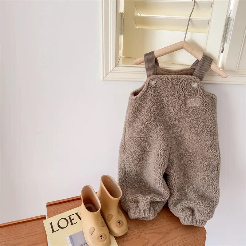サロペットパンツ・サスペンダーパンツ Coffee / 80cm キッズ ボアフリース サスペンダー パンツ サロペット【mh0003020】
