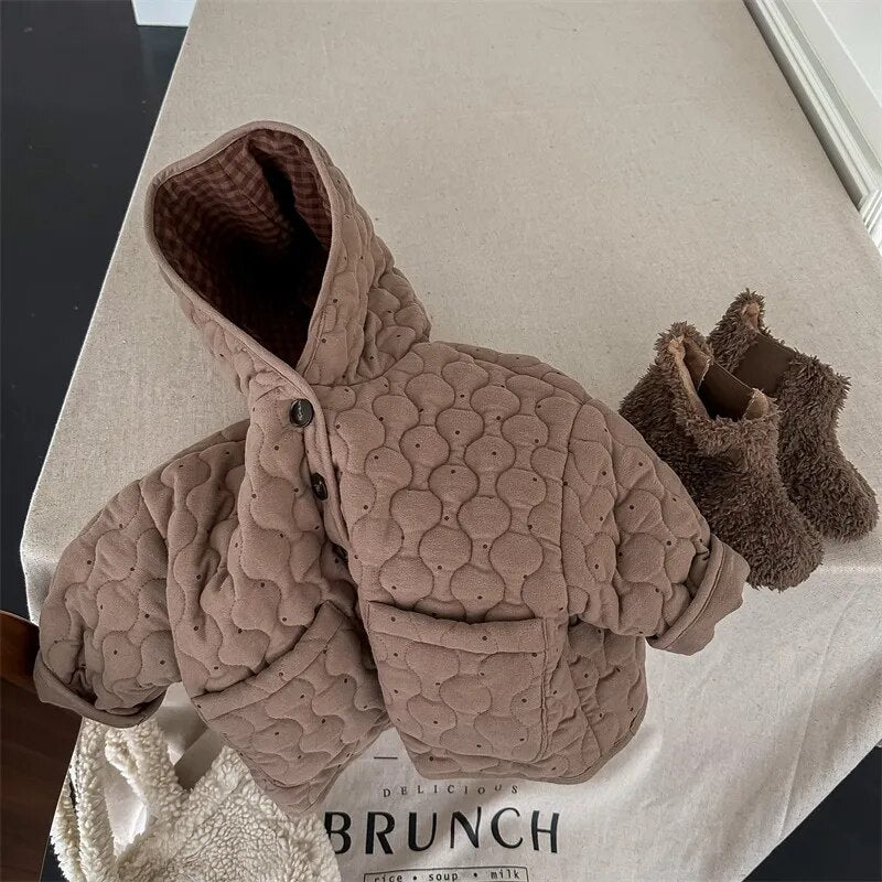 ショートコート・ジャケット・ジャンパー Coffee / 80cm キッズ みずたま キルティング 裏フリース フーディ ジャケット コート アウター【mh0003029】