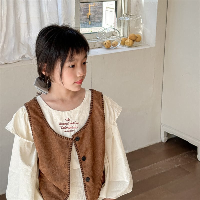 ベスト Coffee / 80cm キッズベスト ロックステッチバイピングショートベスト【mh0009018】