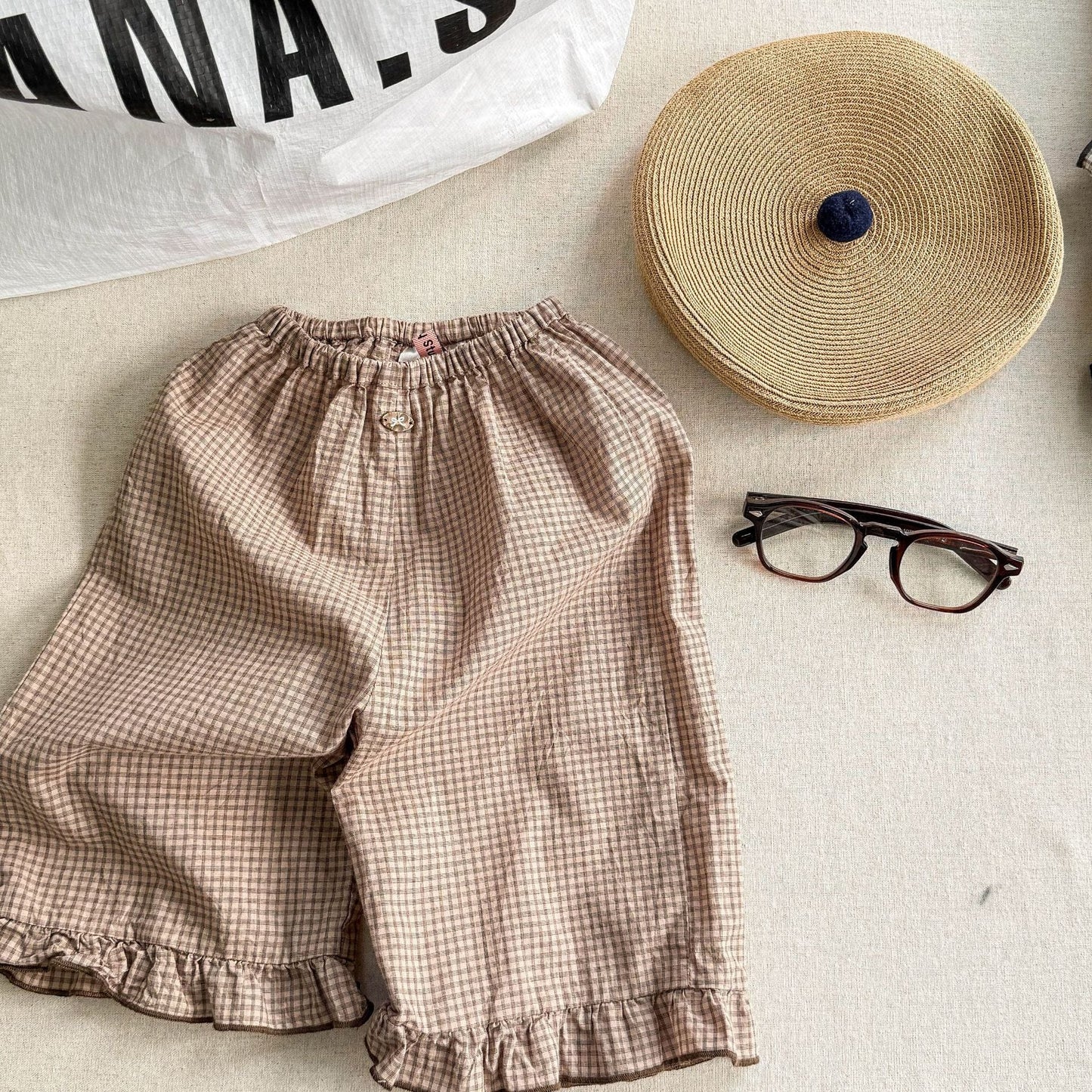 ロングパンツ・スウェットパンツ Coffee / 80cm チェックフリルクロップドパンツ【mh0009384】