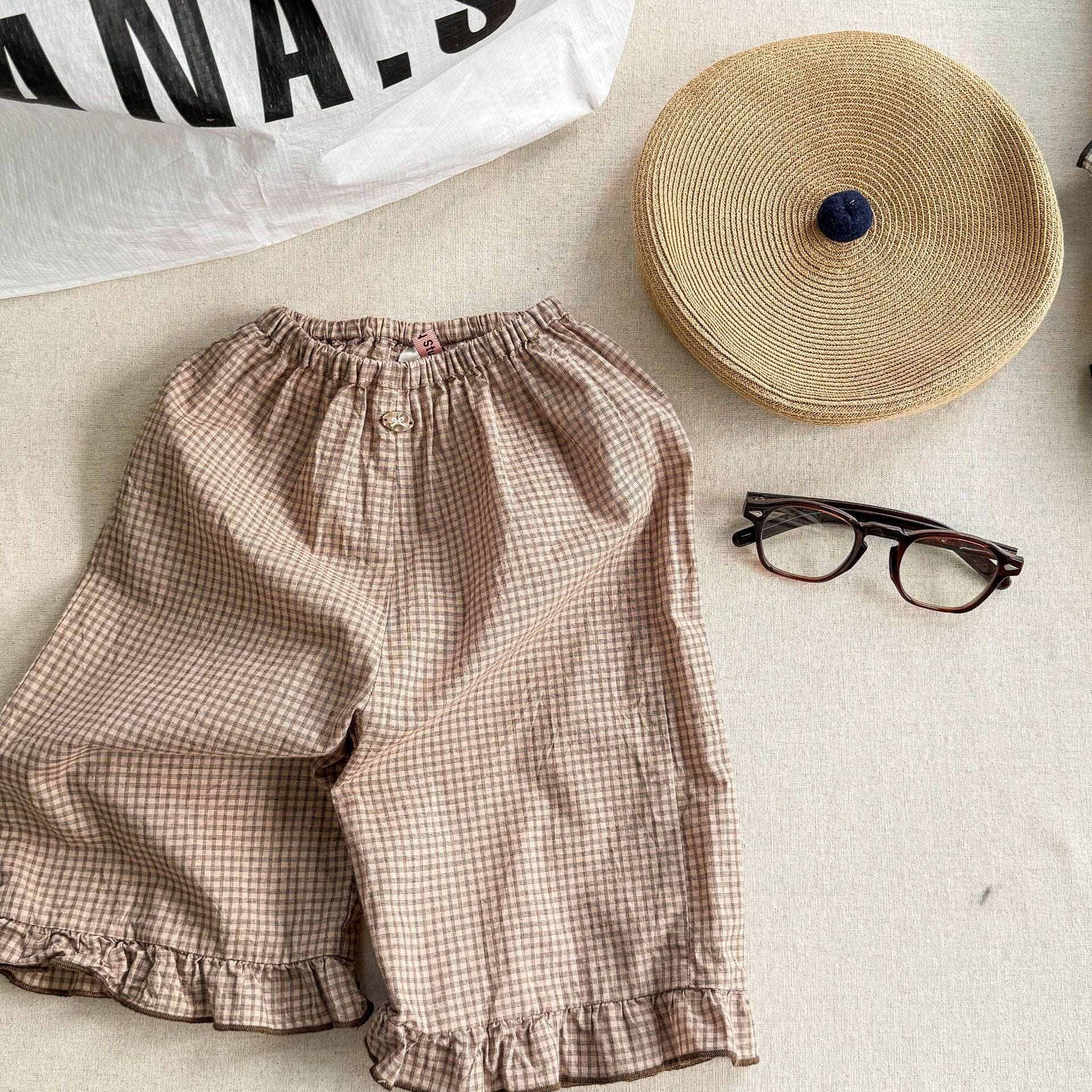 ロングパンツ・スウェットパンツ Coffee / 80cm チェックフリルクロップドパンツ【mh0009384】