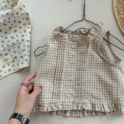 タンクトップ・キャミソール・ノースリーブトップス Coffee / 80cm フリルタックノースリーブブラウス【mh0009553】