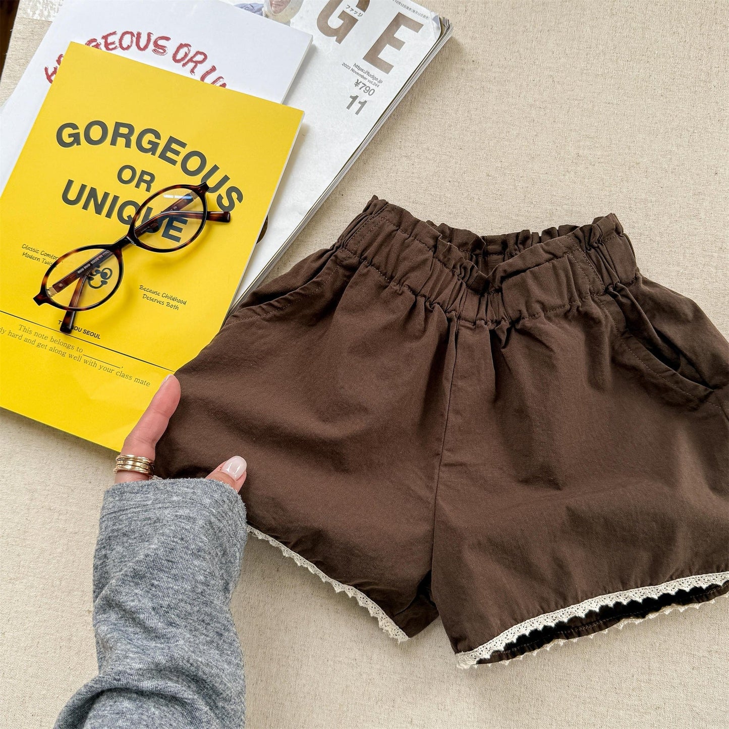 ハーフパンツ・ショートパンツ Coffee / 80cm 裾レースふんわりショートパンツ【mh0010141】