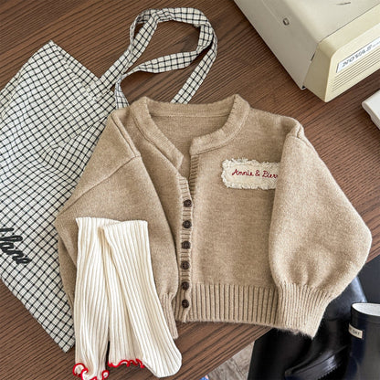 カーディガン・パーカー Coffee / 80cm フリルアップリケニット長袖カーディガンジャケット【mh0010625】