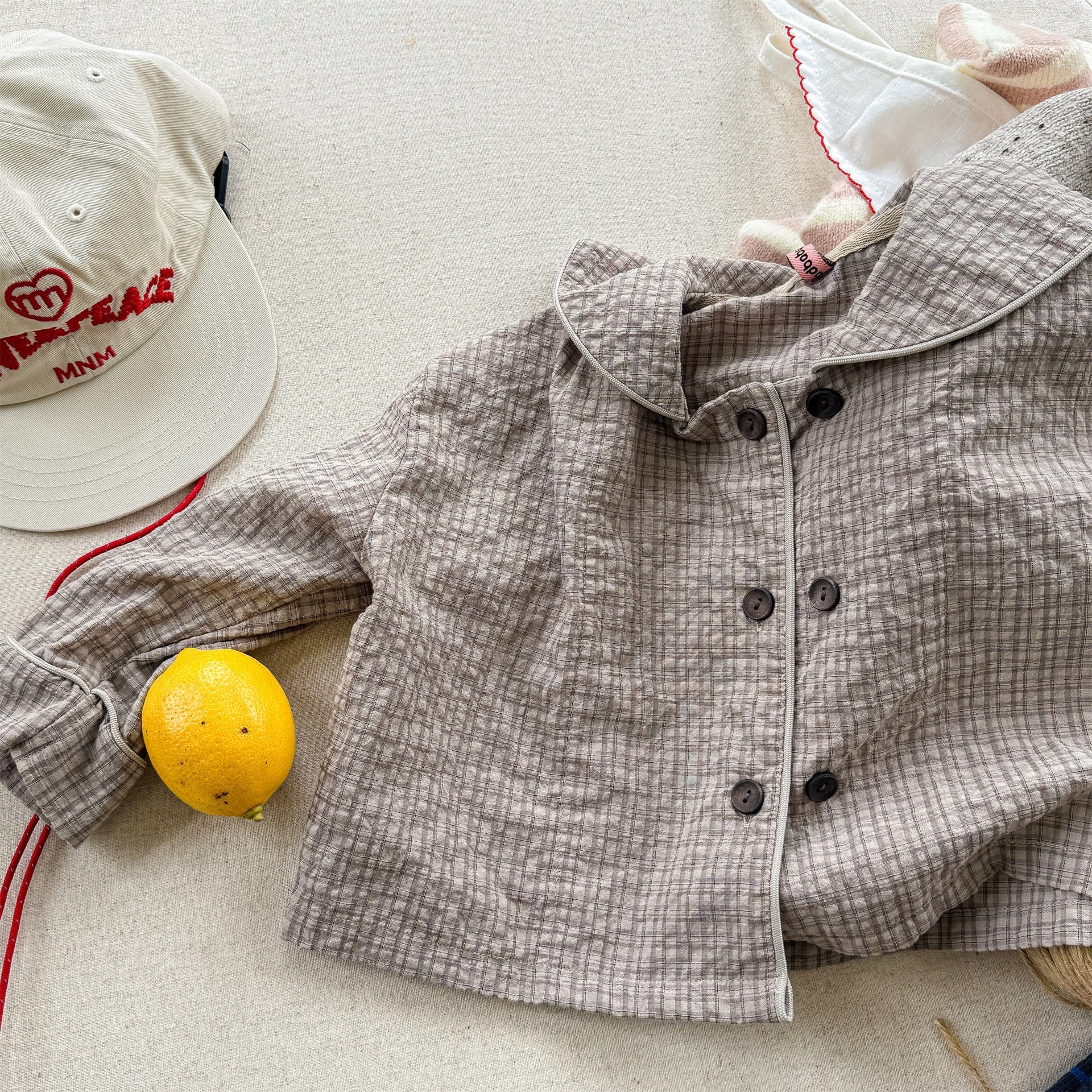 ショートコート・ジャケット・ジャンパー Coffee / 80cm セーラーカラーチェックジャケット【mh0010627】