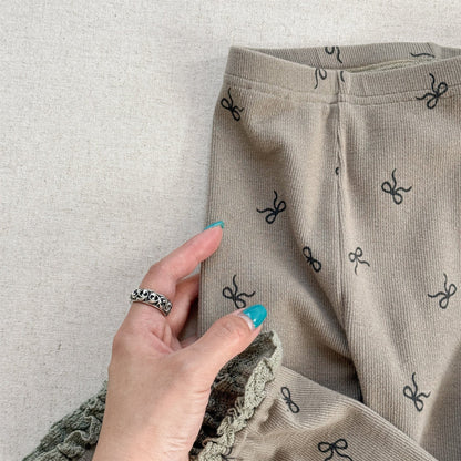 レギンスパンツ Coffee / 80cm リボンプリントレギンスパンツ【mh0010635】