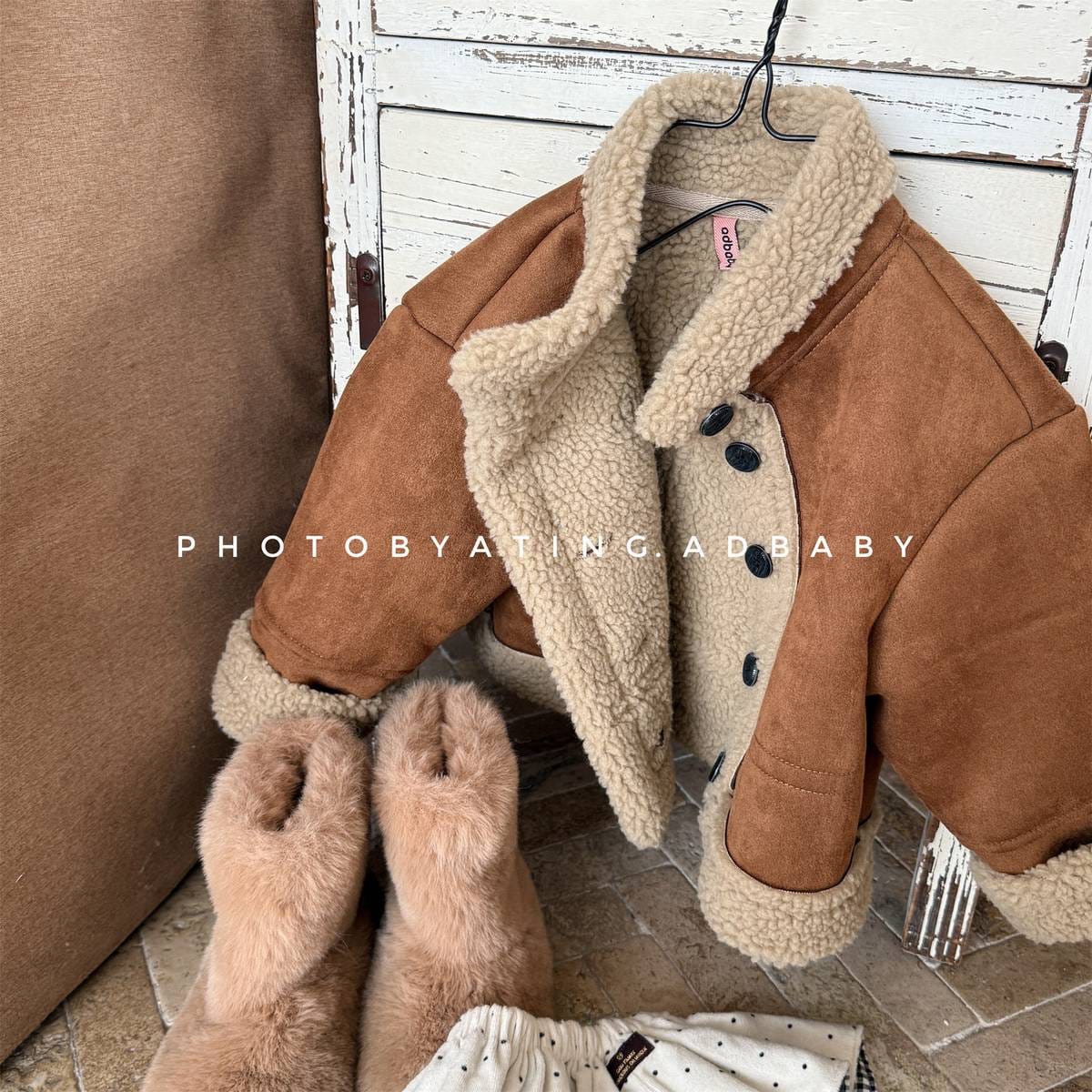 ショートコート・ジャケット・ジャンパー Coffee / 80cm フェイクムートンジャケット ボア裏地 スエード調素材 もこもこアウター【mh0011404】