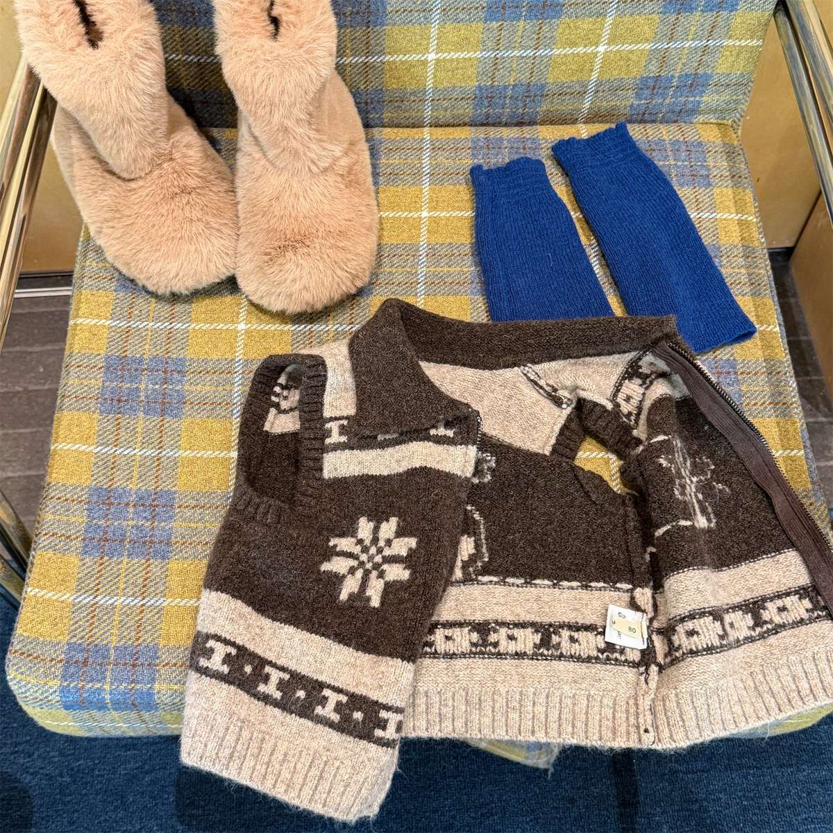 ベスト Coffee / 80cm ニットベスト ジップアップ ノルディック柄 ノースリーブ トップス【mh0011429】